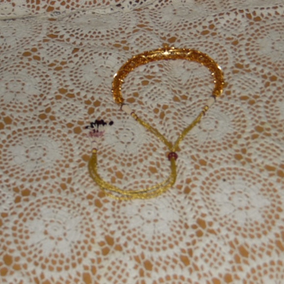 Antique Gold Plated Sone Ki Hasil Carved Necklace Seed Beads Drawstring - Picture 3 of 10